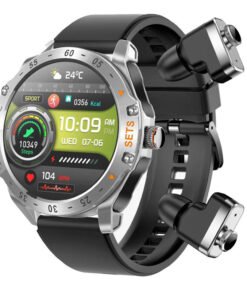 Porodo Hype PD-HYPE-SL Smart Watch With Buds Silver Case With Black Silicone Strap & Extra Brown Leather Strap