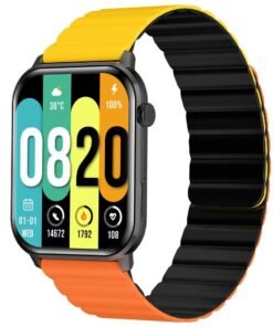 Kieslect Ks Smart Watch Black Metal Case With Orange x Yellow x Black Strap & Extra Black Strap